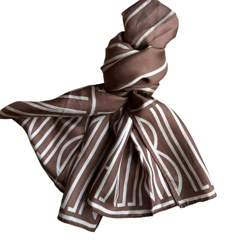 Vintage Bill Blass silk scarf rectangle tan & cream 1980’s designer spell out